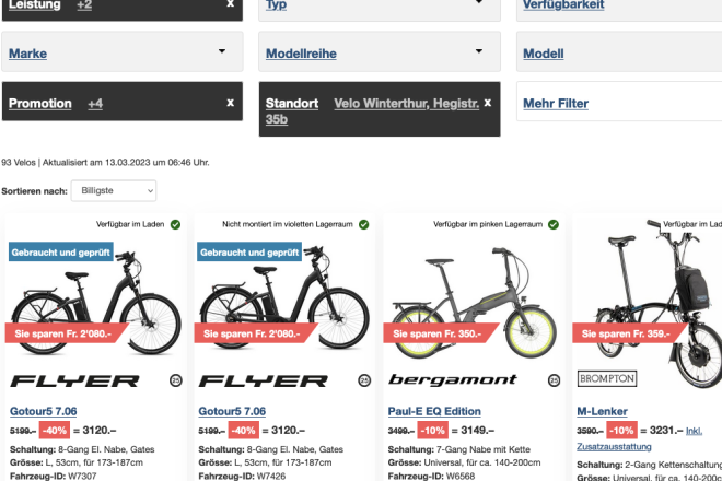 75 E-Bikes mit Rabatt, Aktion, Discount von Velo Winterthur