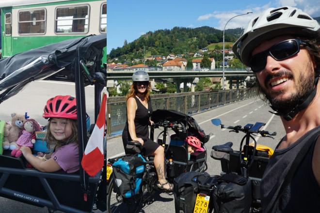 Shop manager Velo Winterthur on a bike tour with two Cargobikes